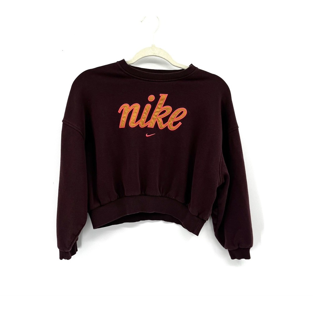Nike Maroon logo cropped long sleeve crewneck sweatshirt pullover top athletic M